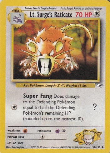 Lt. Surge's Raticate 51/132 from Gym Heroes