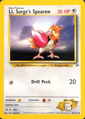 Lt. Surge's Spearow 52/132 from Gym Heroes