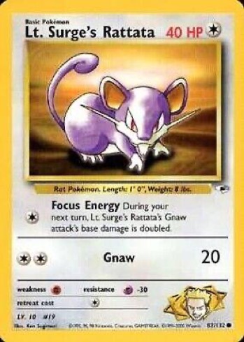 Lt. Surge's Rattata 82/132 from Gym Heroes