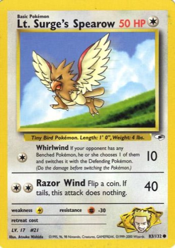 Lt. Surge's Spearow 83/132 from Gym Heroes