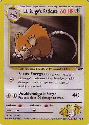 Lt. Surge's Raticate 53/132 from Gym Challenge