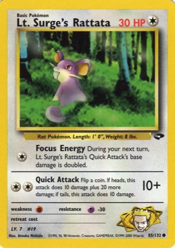 Lt. Surge's Rattata 85/132 from Gym Challenge