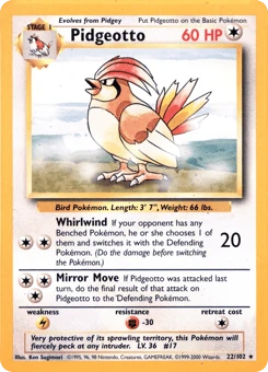 Shadowless Pokémon Cards — Pidgeotto
