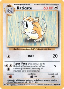 Shadowless Pokémon Cards — Raticate