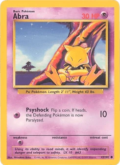Shadowless Pokémon Cards — Abra