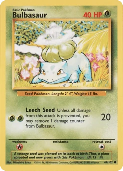 Shadowless Pokémon Cards — Bulbasaur